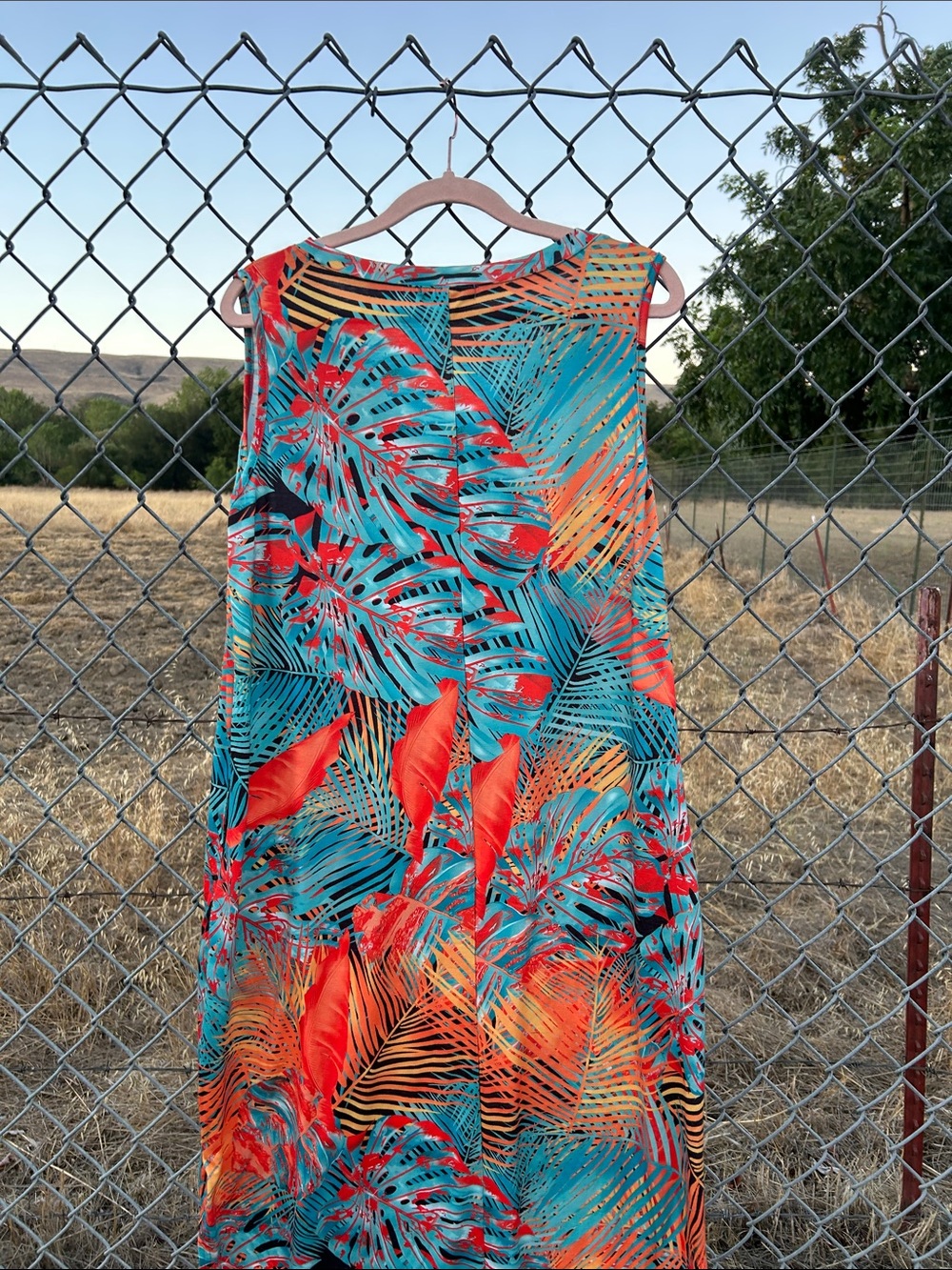 Tropical Print Sleeveless Maxi Dress - Teal & Coral - Picture 4 of 13